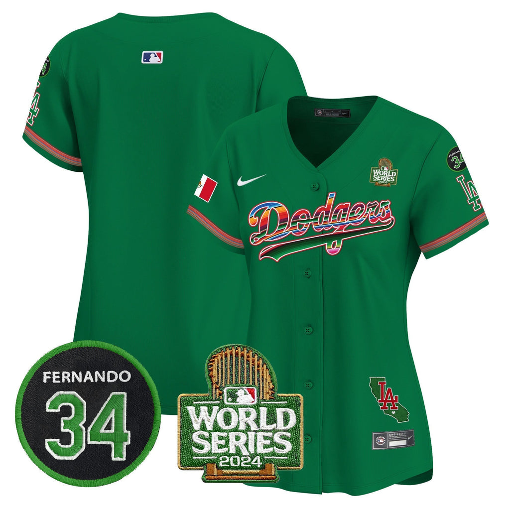 Women's Dodgers Mexico Fernando Memorial & 2024 World Series Patch Vapor Premier Limited Jersey V2 - Stitched