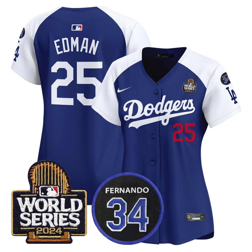 Women's Dodgers Fernando Memorial & 2024 World Series Patch Vapor Premier Limited Jersey V2 - Stitched