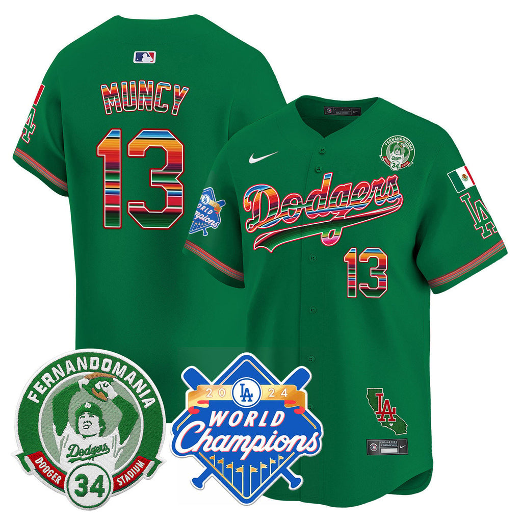 Dodgers Mexico Fernando Memorial & 2024 World Series Champions Patch Jersey - Stitched