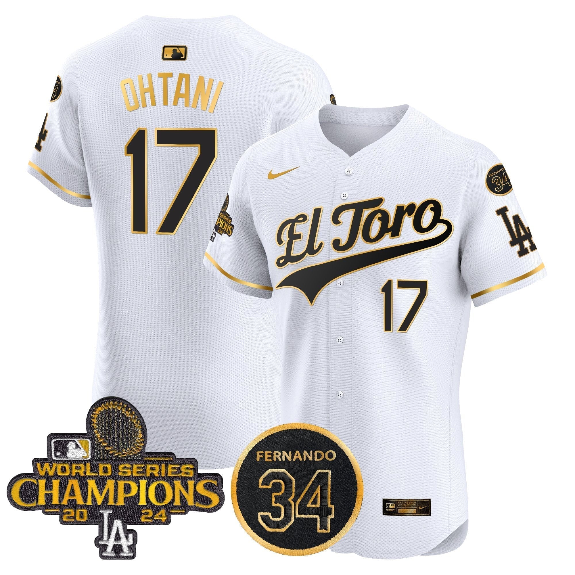 Dodgers El Toro 2024 World Series Champions Patch Vapor Premier Elite Jersey - Stitched