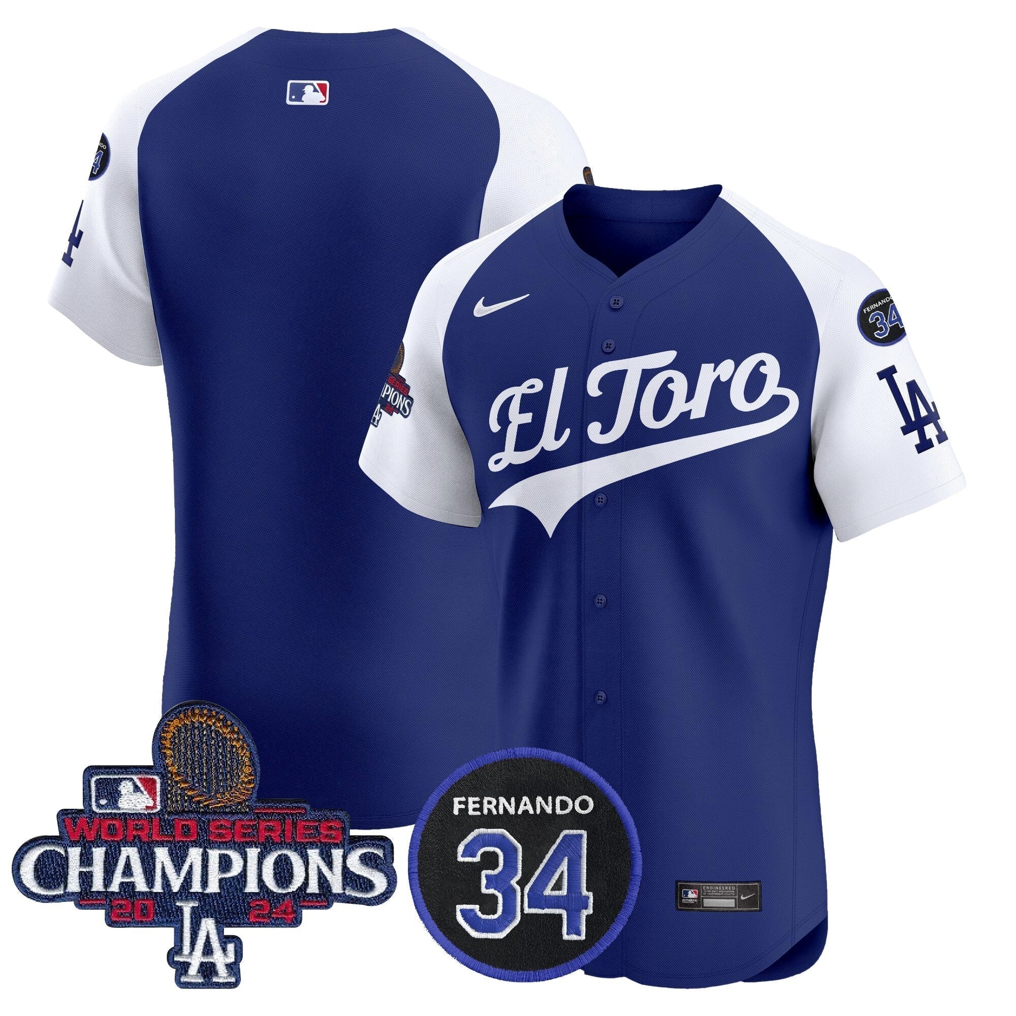 Dodgers El Toro 2024 World Series Champions Patch Vapor Premier Elite Jersey - Stitched