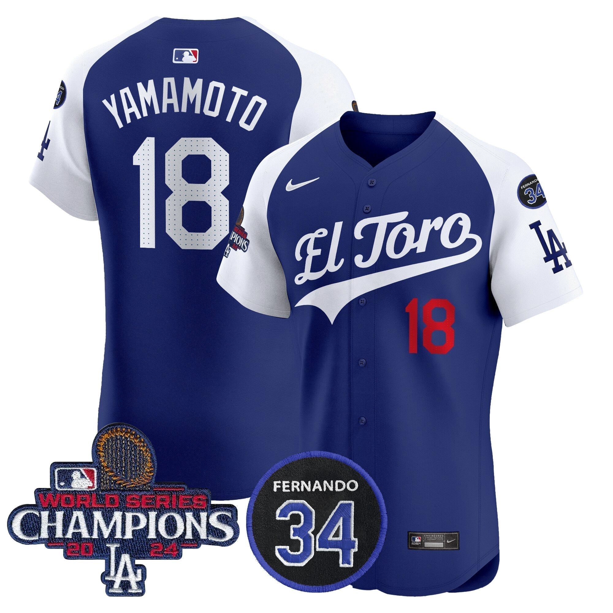Dodgers El Toro 2024 World Series Champions Patch Vapor Premier Elite Jersey - Stitched
