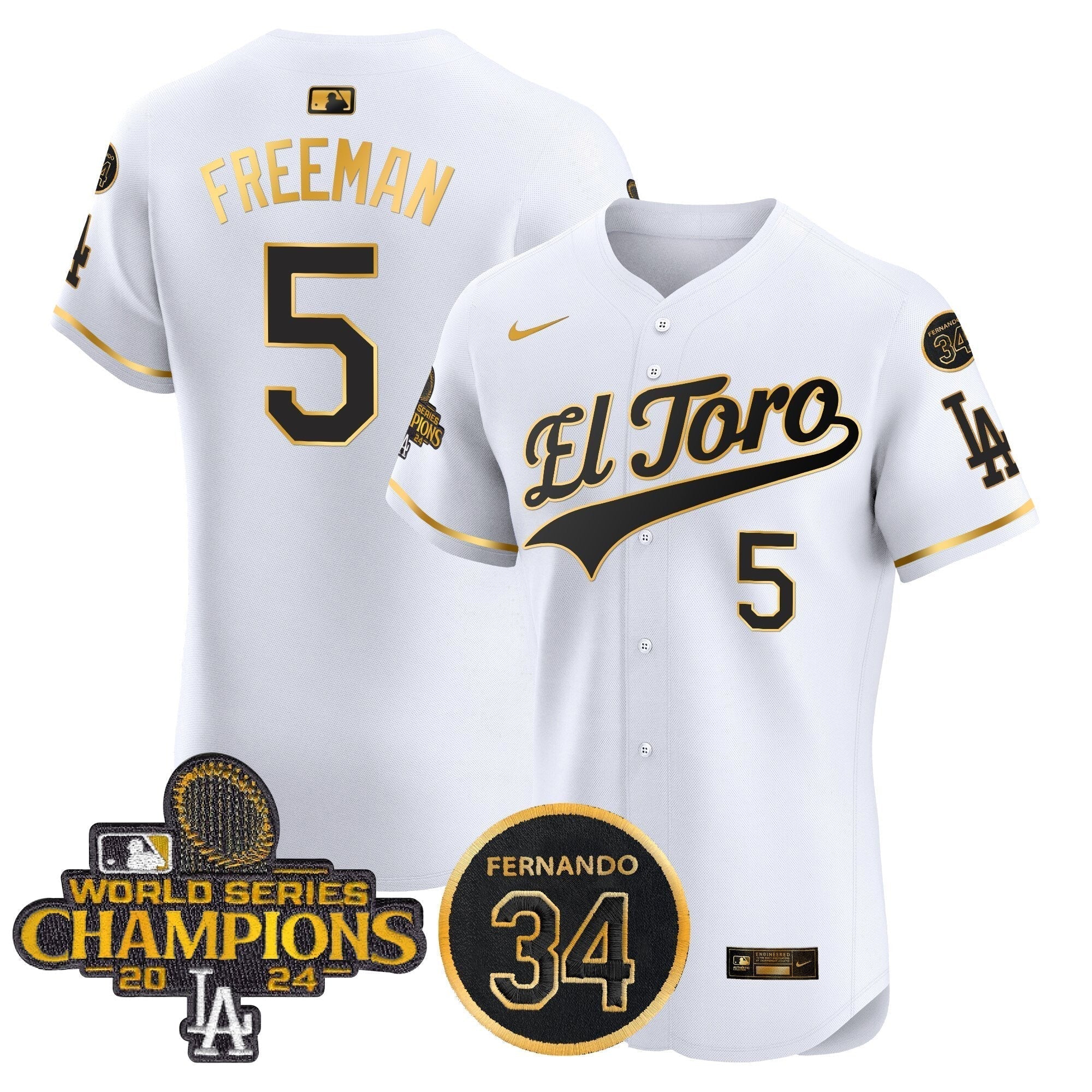 Dodgers El Toro 2024 World Series Champions Patch Vapor Premier Elite Jersey - Stitched