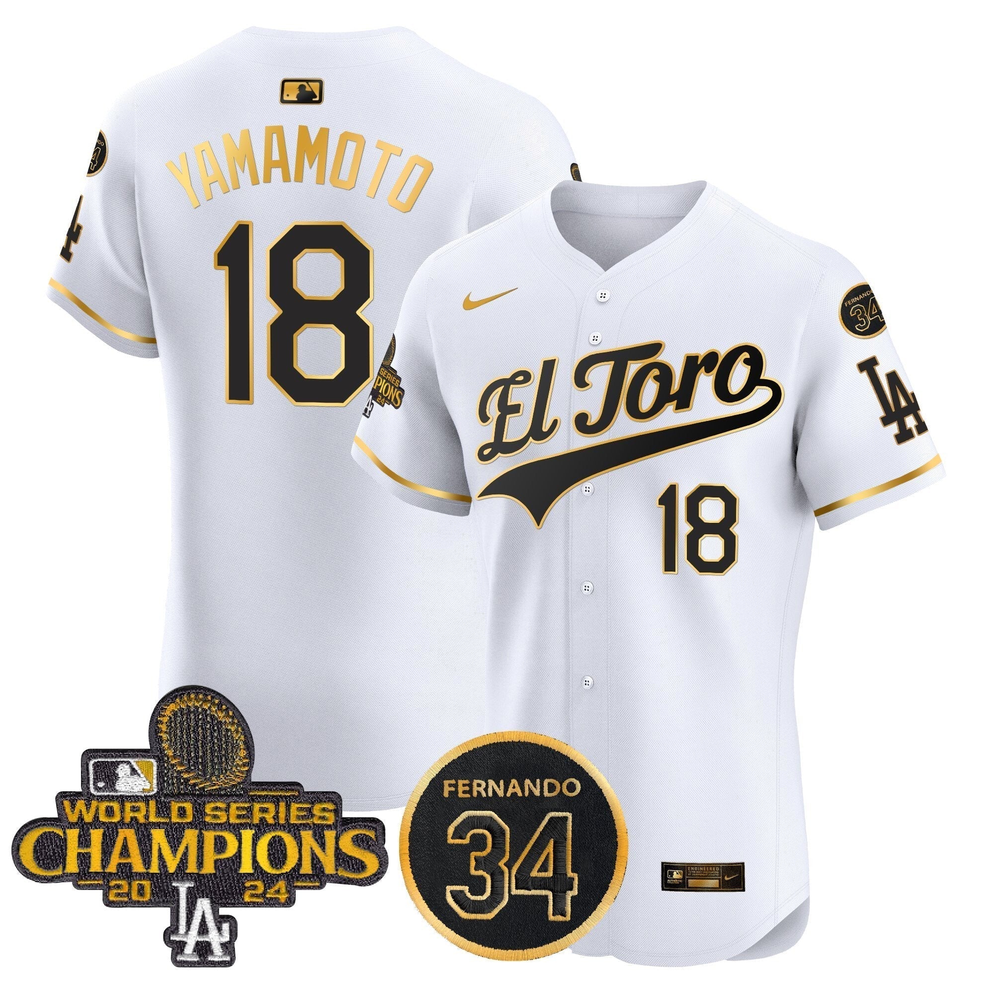 Dodgers El Toro 2024 World Series Champions Patch Vapor Premier Elite Jersey - Stitched