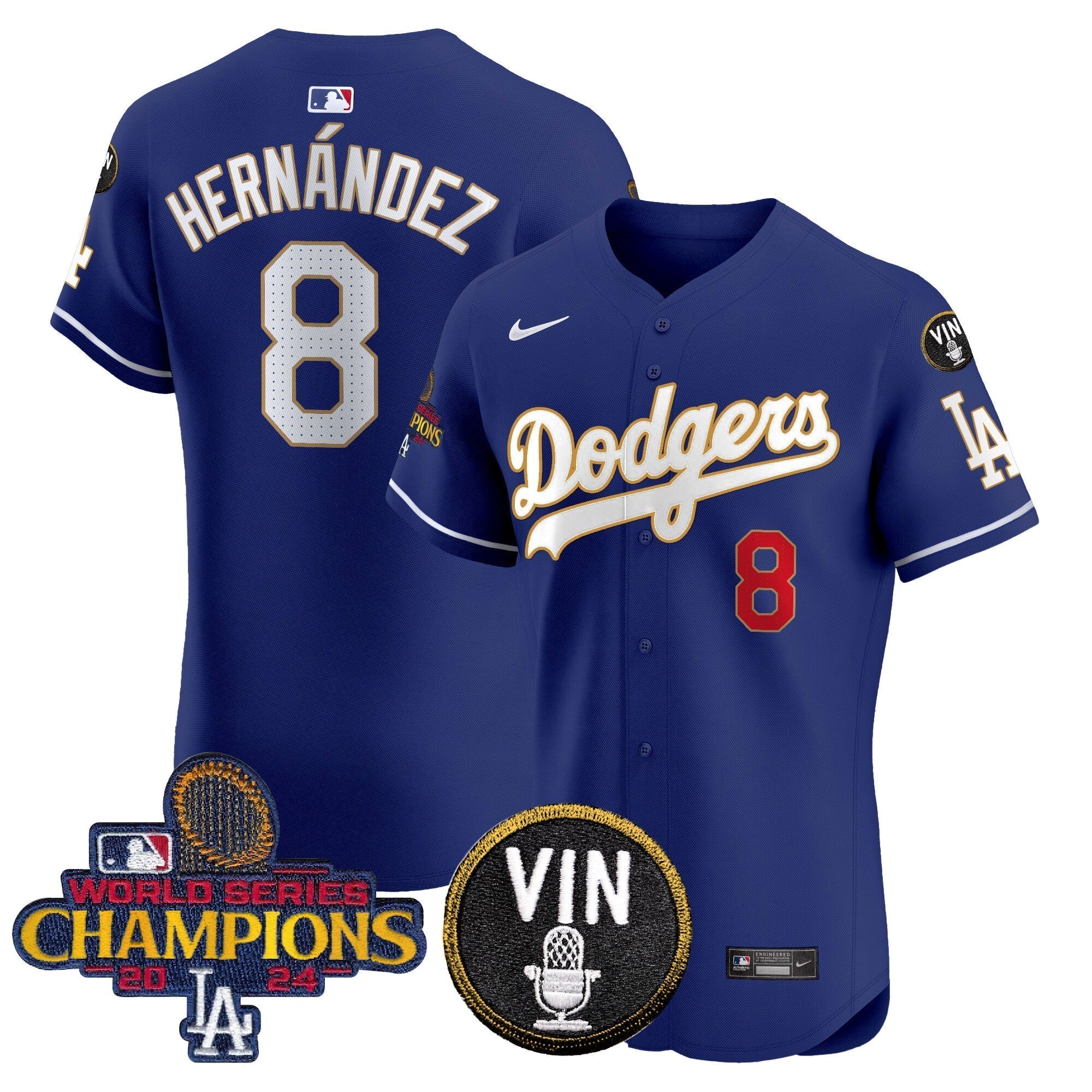 Dodgers 2024 World Series Champions Gold Trim Vapor Premier Elite Jersey - Stitched