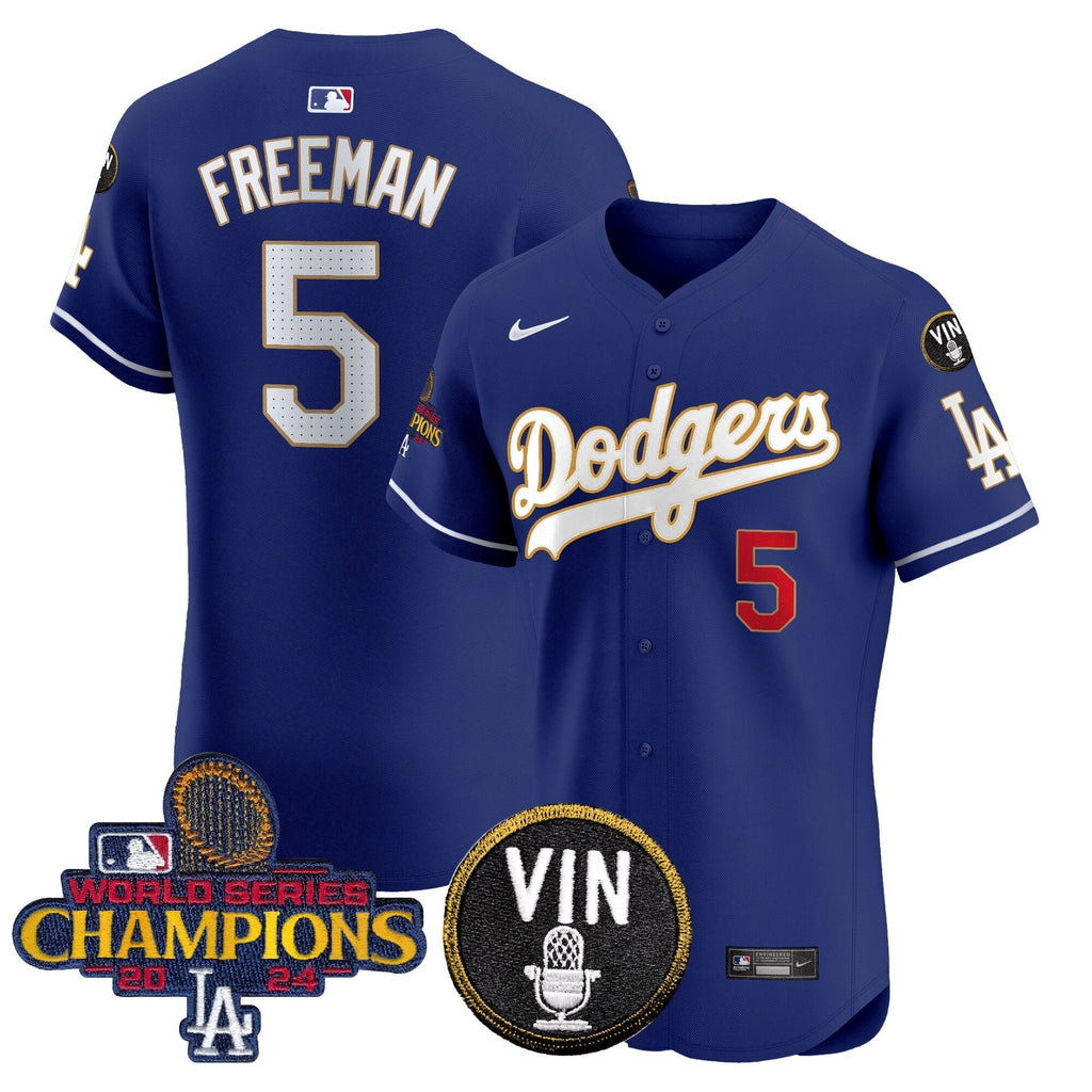 Dodgers 2024 World Series Champions Gold Trim Vapor Premier Elite Jersey - Stitched