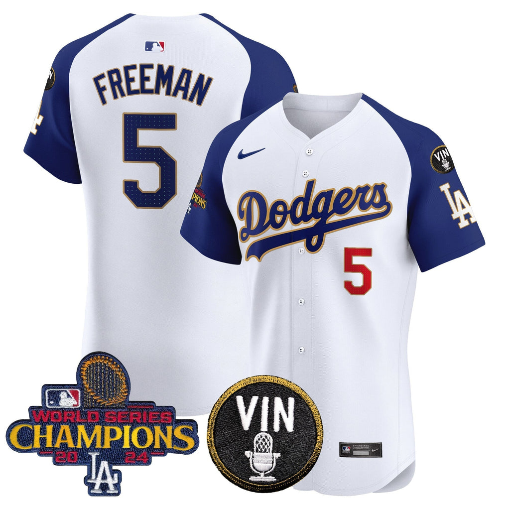 Dodgers 2024 World Series Champions Gold Trim Vapor Premier Elite Jersey - Stitched