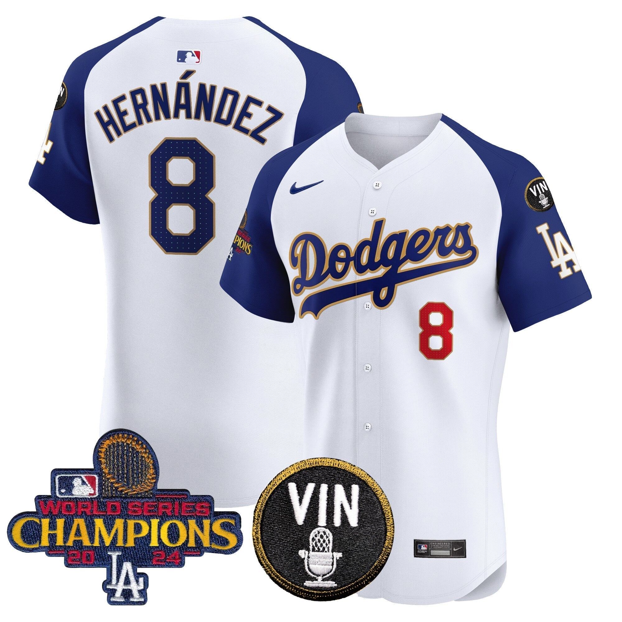 Dodgers 2024 World Series Champions Gold Trim Vapor Premier Elite Jersey - Stitched