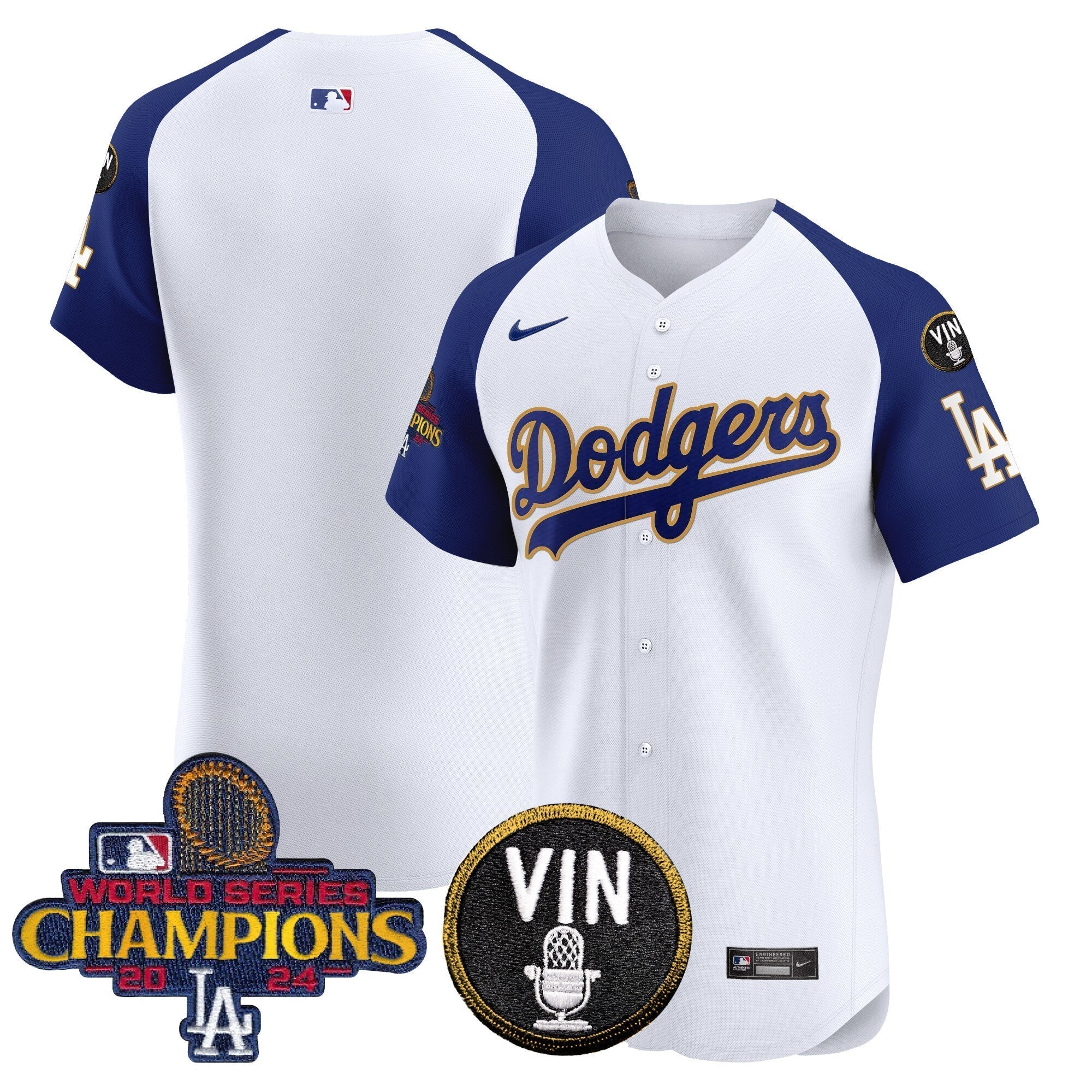 Dodgers 2024 World Series Champions Gold Trim Vapor Premier Elite Jersey - Stitched