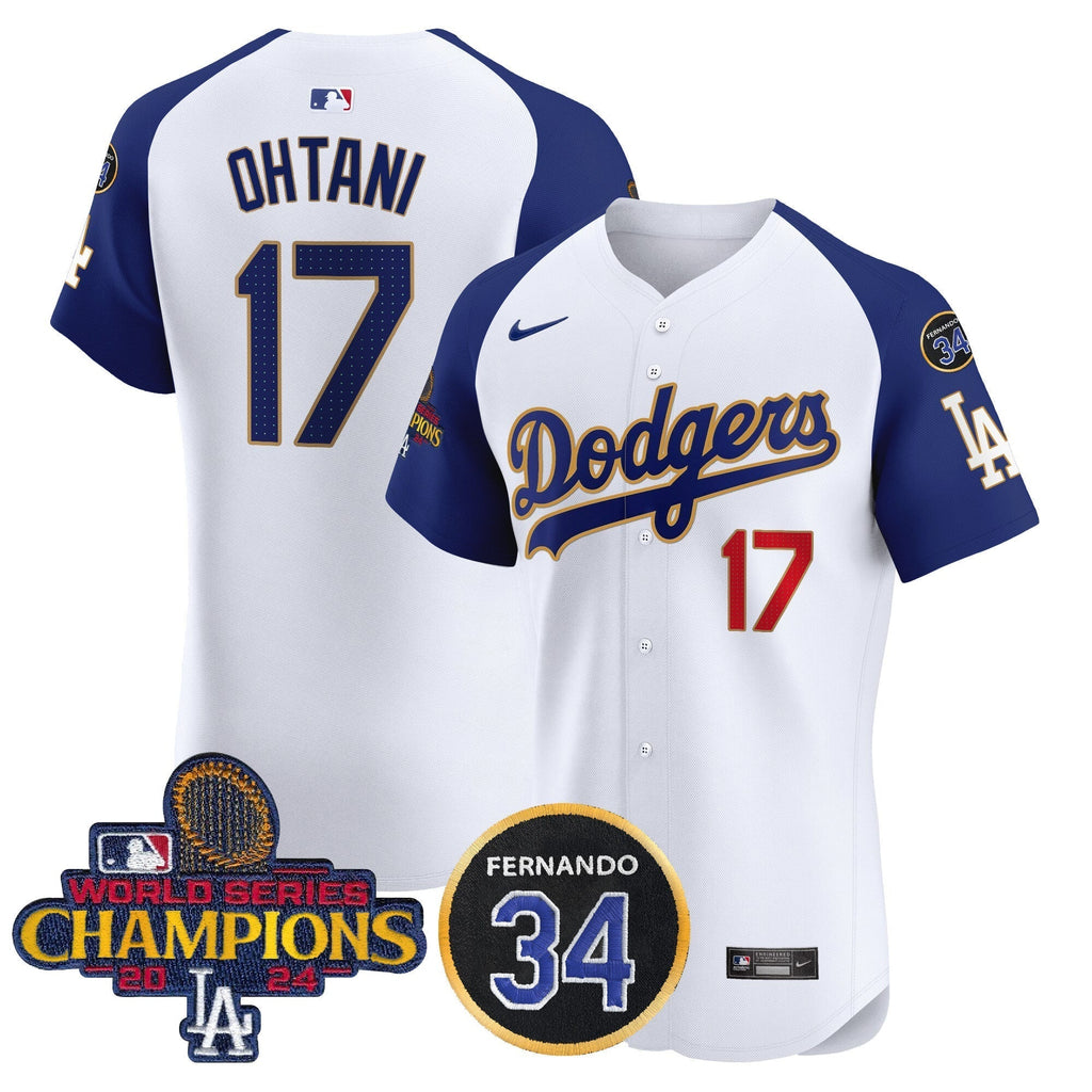 Dodgers 2024 World Series Champions Gold Trim Vapor Premier Elite Jersey V2 - Stitched