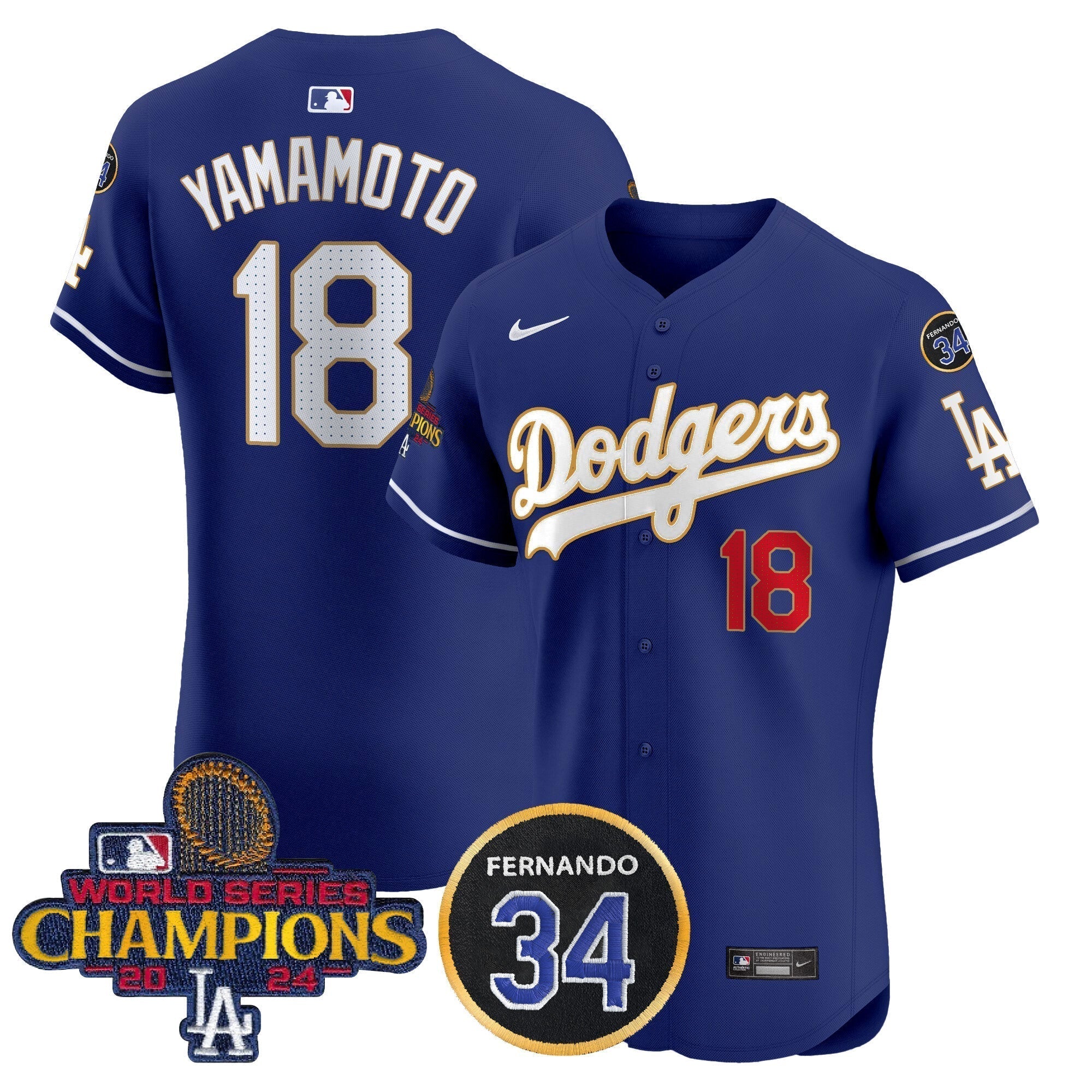 Dodgers 2024 World Series Champions Gold Trim Vapor Premier Elite Jersey V2 - Stitched