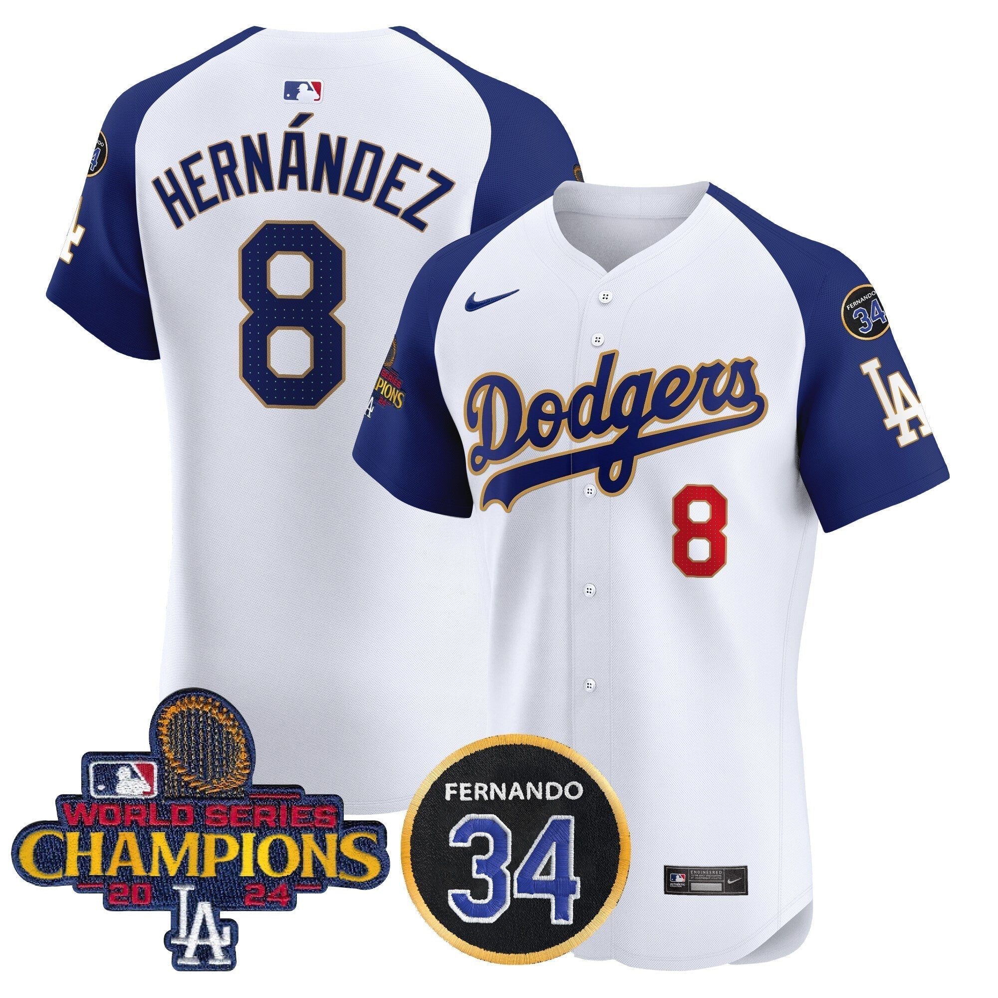 Dodgers 2024 World Series Champions Gold Trim Vapor Premier Elite Jersey V2 - Stitched