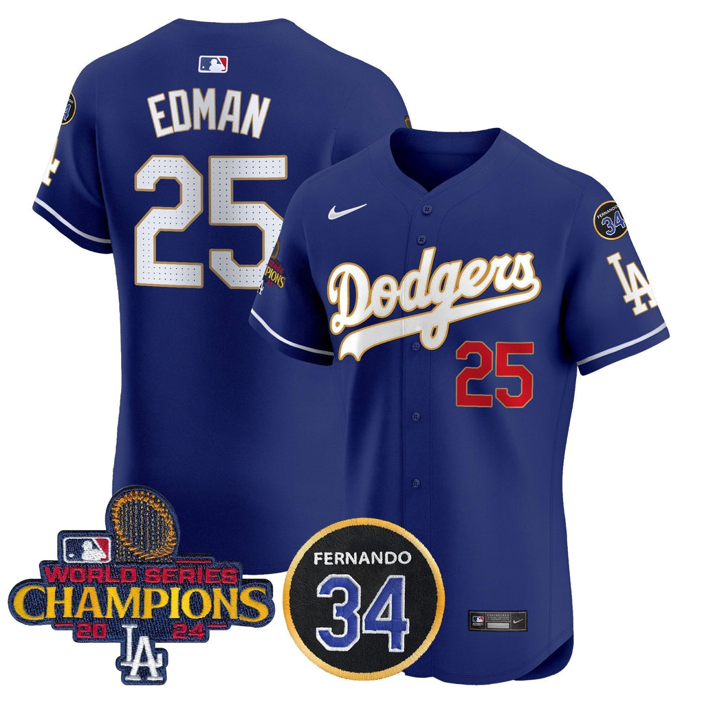 Dodgers 2024 World Series Champions Gold Trim Vapor Premier Elite Jersey V2 - Stitched