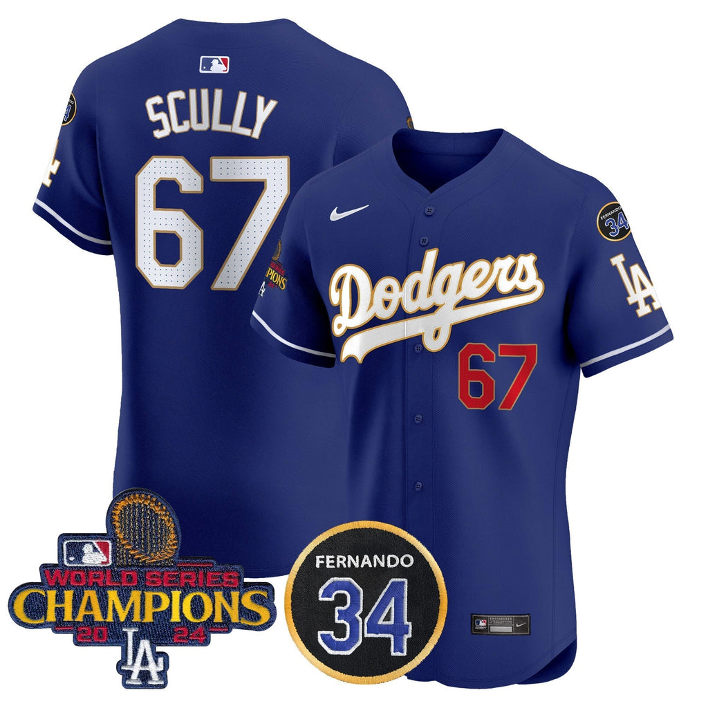Dodgers 2024 World Series Champions Gold Trim Vapor Premier Elite Jersey V2 - Stitched