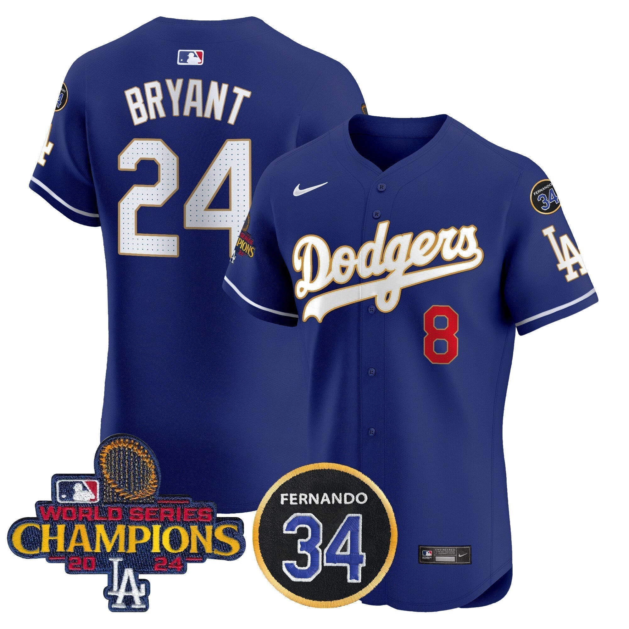Dodgers 2024 World Series Champions Gold Trim Vapor Premier Elite Jersey V2 - Stitched
