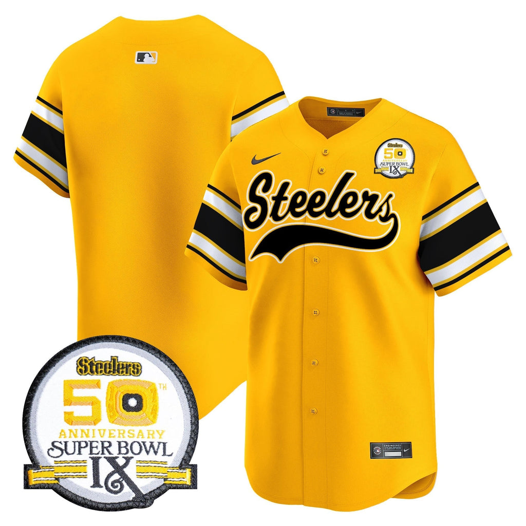 Steelers 50th Anniversary Of Super Bowl IX Patch Vapor Premier Baseball Jersey - Stitched