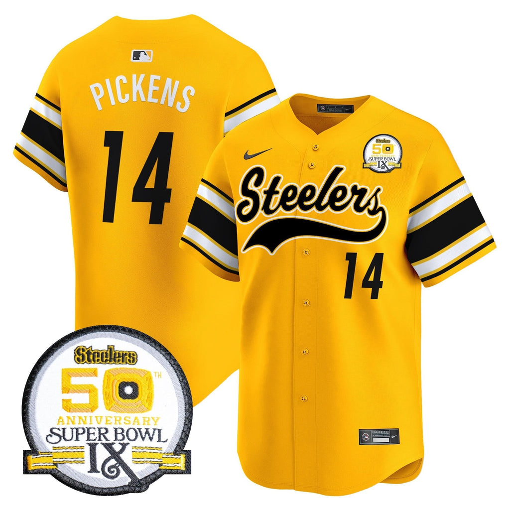Steelers 50th Anniversary Of Super Bowl IX Patch Vapor Premier Baseball Jersey - Stitched