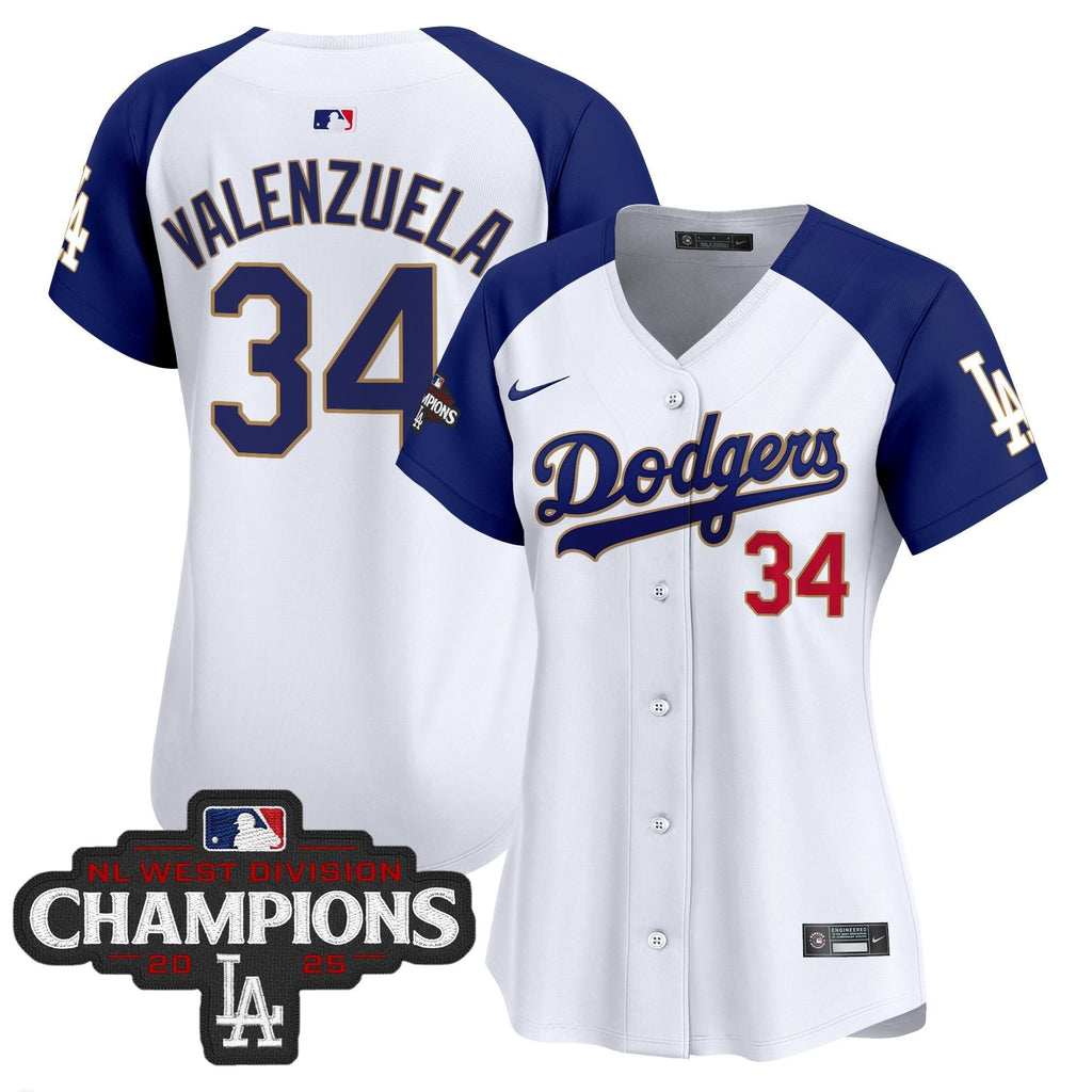 Women's Dodgers 2025 NL West Division Champions Patch Gold Trim Vapor Premier Limited Jersey - Stitched