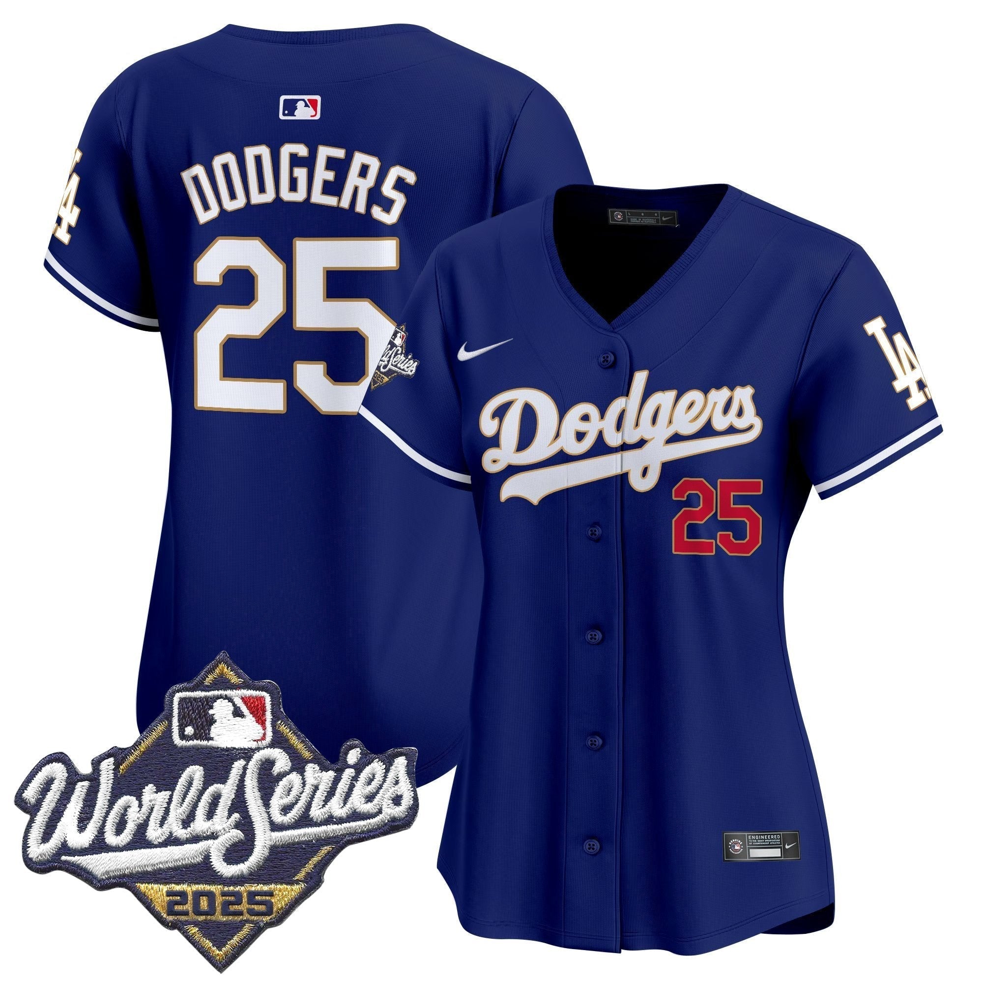 Women's Dodgers 2025 World Series Gold Trim Vapor Premier Limited Jersey - Stitched