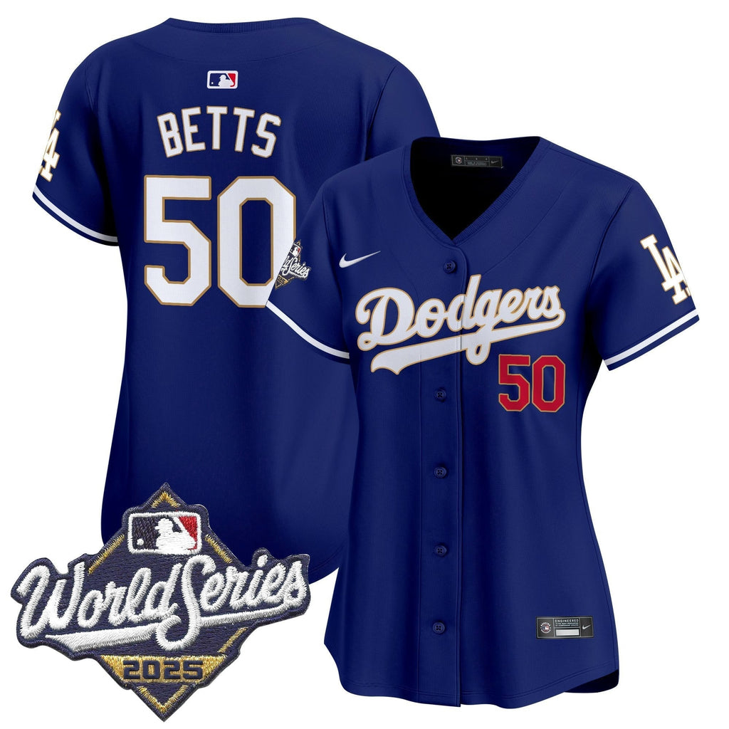 Women's Dodgers 2025 World Series Gold Trim Vapor Premier Limited Jersey - Stitched