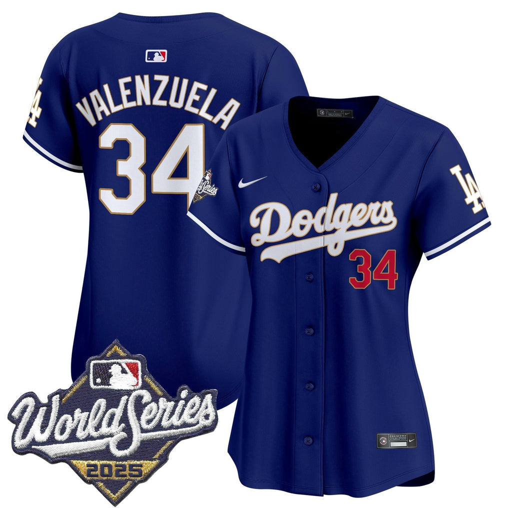 Women's Dodgers 2025 World Series Gold Trim Vapor Premier Limited Jersey - Stitched