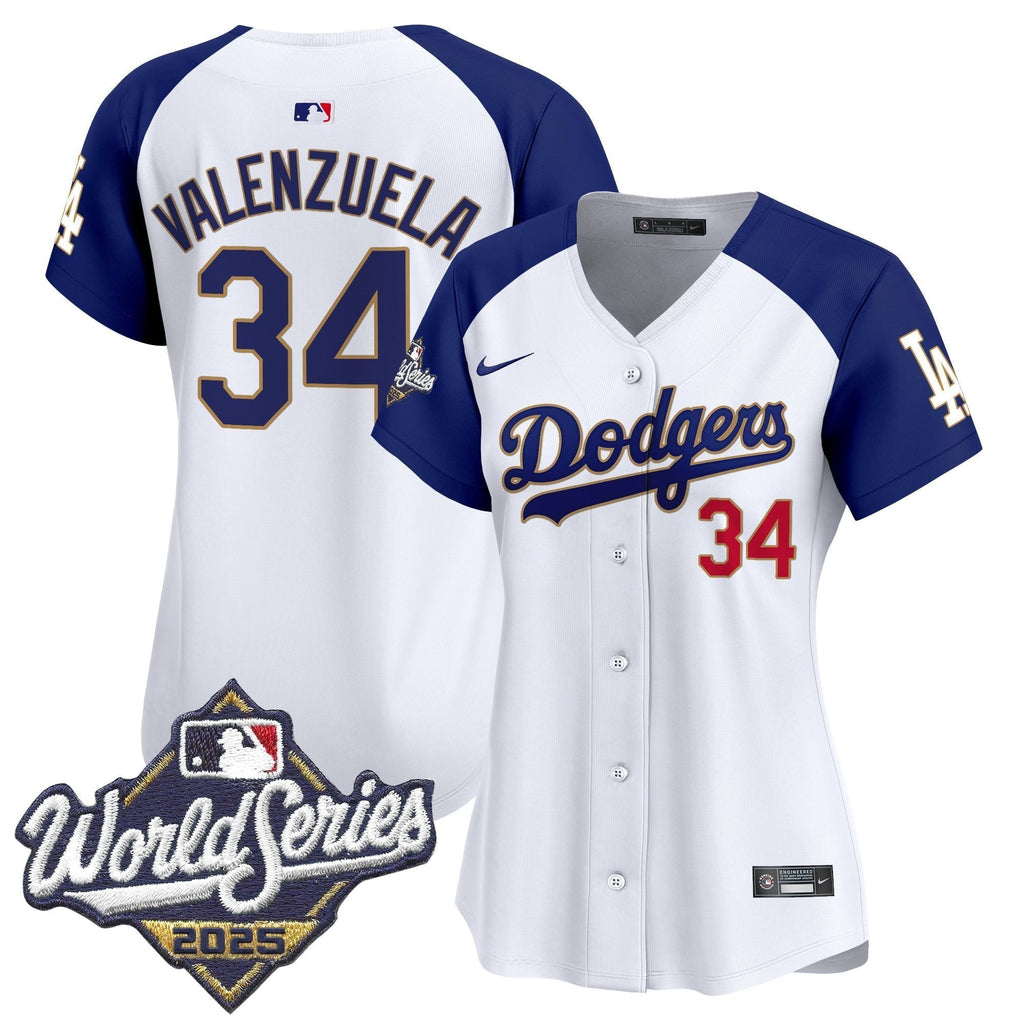 Women's Dodgers 2025 World Series Gold Trim Vapor Premier Limited Jersey - Stitched