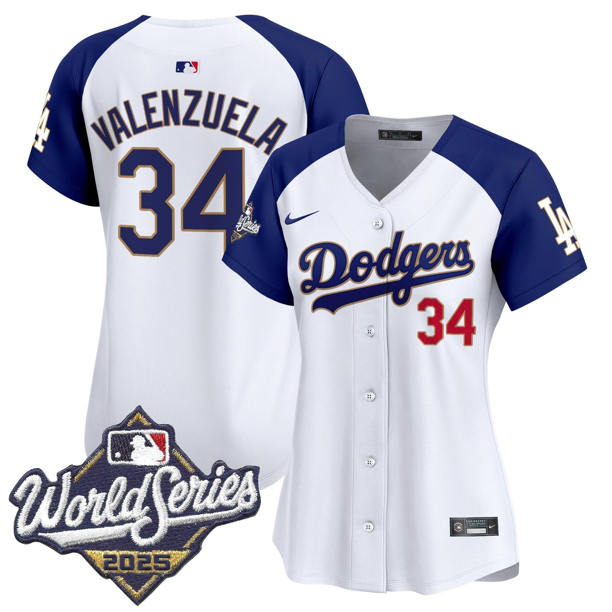 Women's Dodgers 2025 World Series Gold Trim Vapor Premier Limited Jersey - Stitched