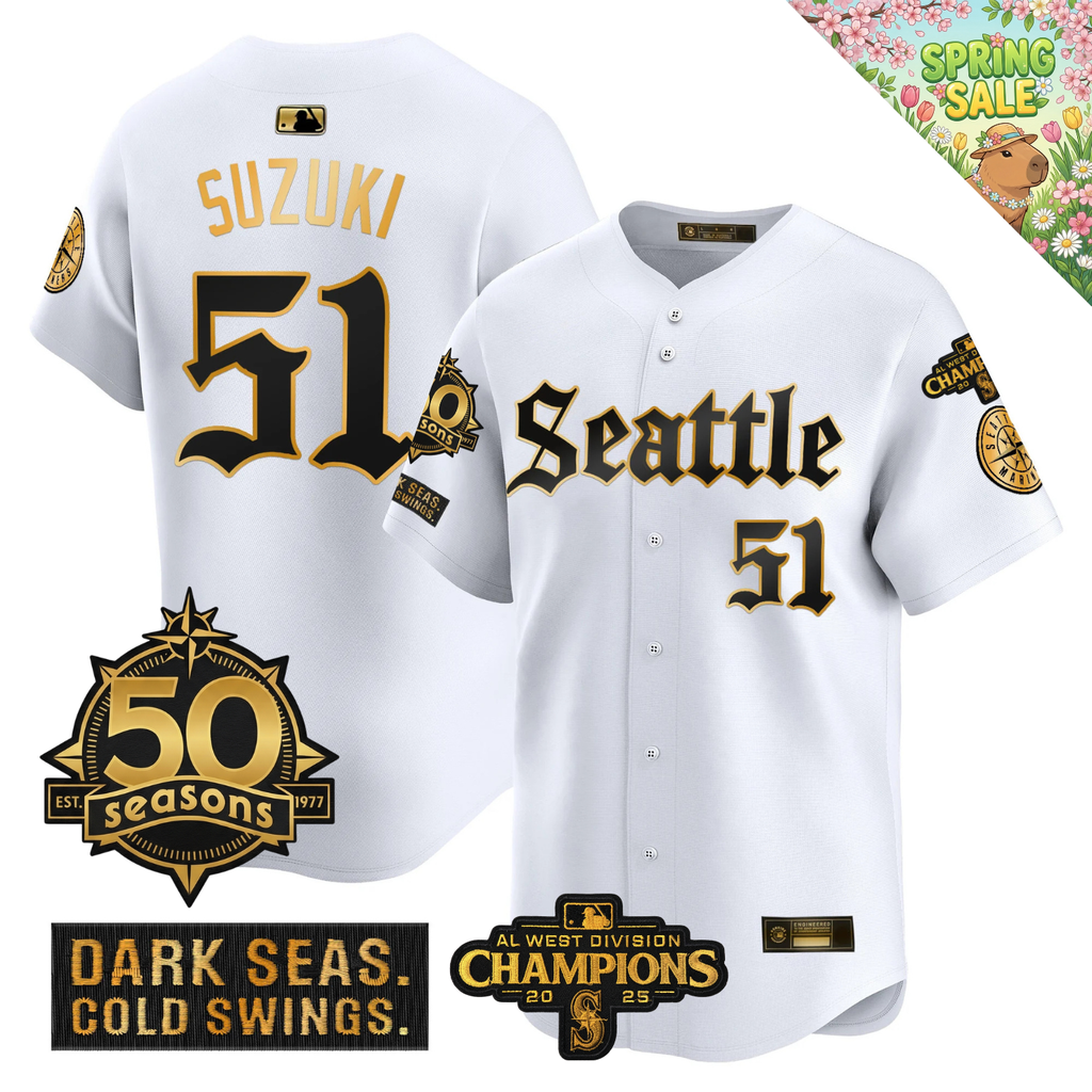 SEA Vapor Limited Gold Jersey - 50th Anniversary & 2025 AL West Champs Patch - Stitched