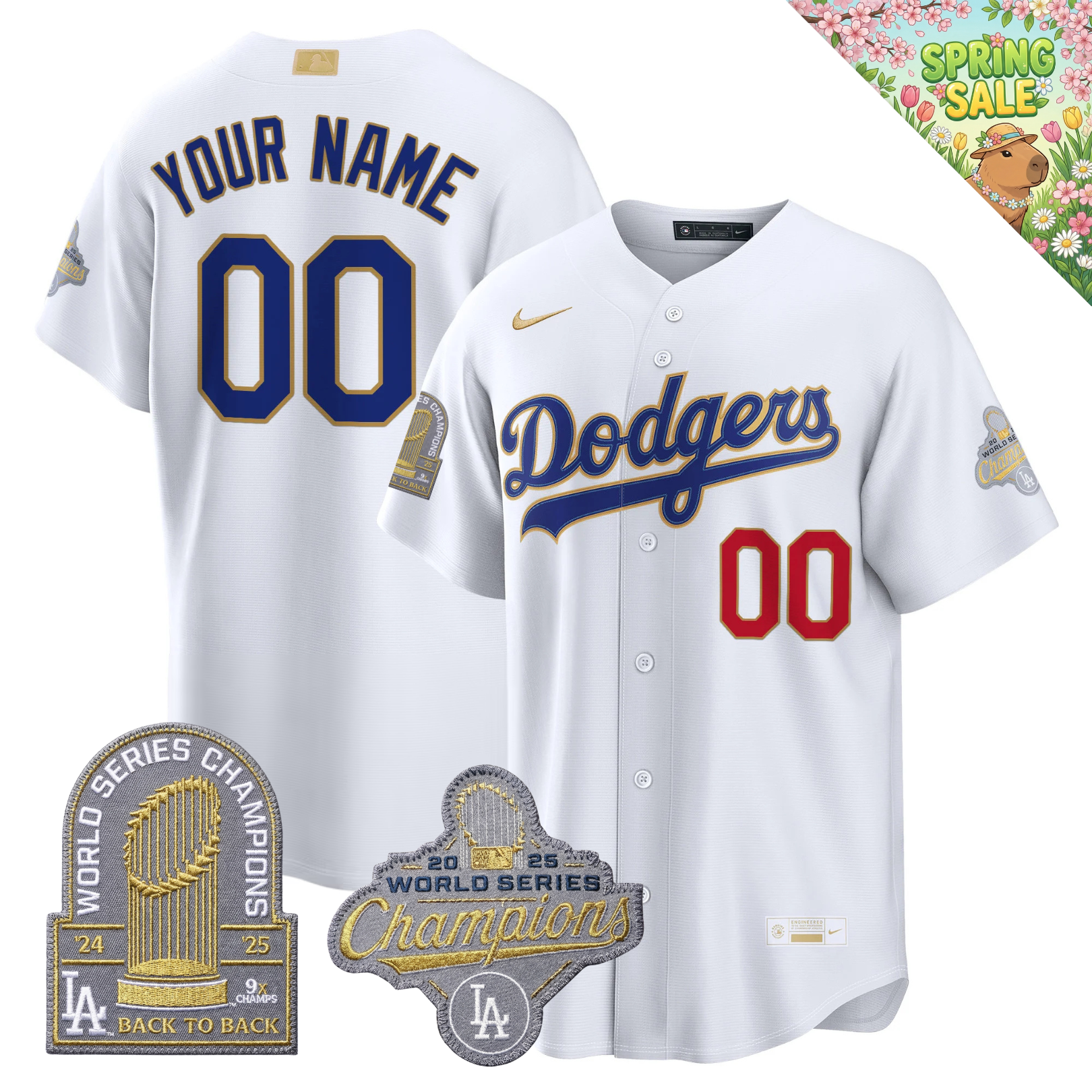 LAD "Gold Collection" Premier Limited Navy Jersey - 9X World Series Champions - Stitched