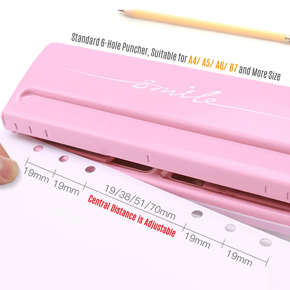 KW-trio Adjustable 6-Hole Desktop Punch Puncher with 6 Sheet Capacity Organizer Six Ring Binder for A4 A5 A6 B7 Dairy Planner