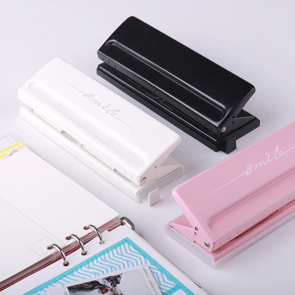 KW-trio Adjustable 6-Hole Desktop Punch Puncher with 6 Sheet Capacity Organizer Six Ring Binder for A4 A5 A6 B7 Dairy Planner