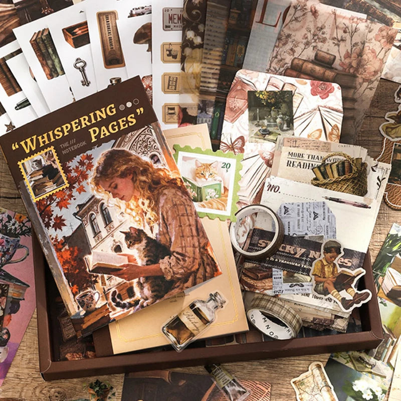 Mr. Paper 157pcs Vintage Warm Wishes Gift Box, Journal Stationery Set, Nostalgic Theme Stickers & Ephemera, Creative Collectible