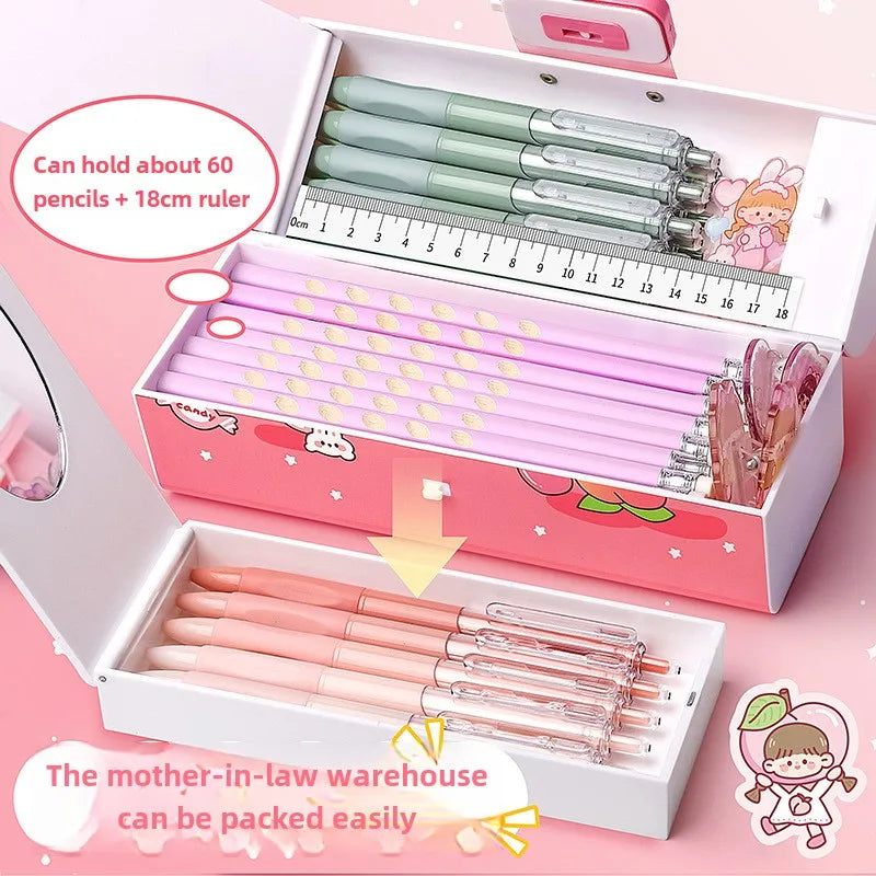 High Appearance Male Password Lock Super Stationery Box Student Pencil Case Girl Multifunctional Double Layered