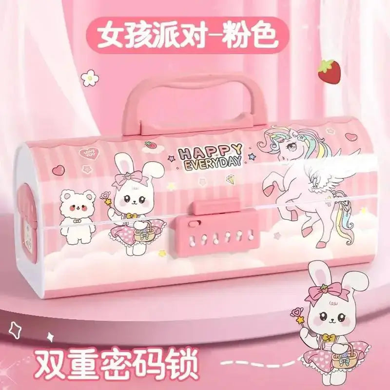 High Appearance Male Password Lock Super Stationery Box Student Pencil Case Girl Multifunctional Double Layered