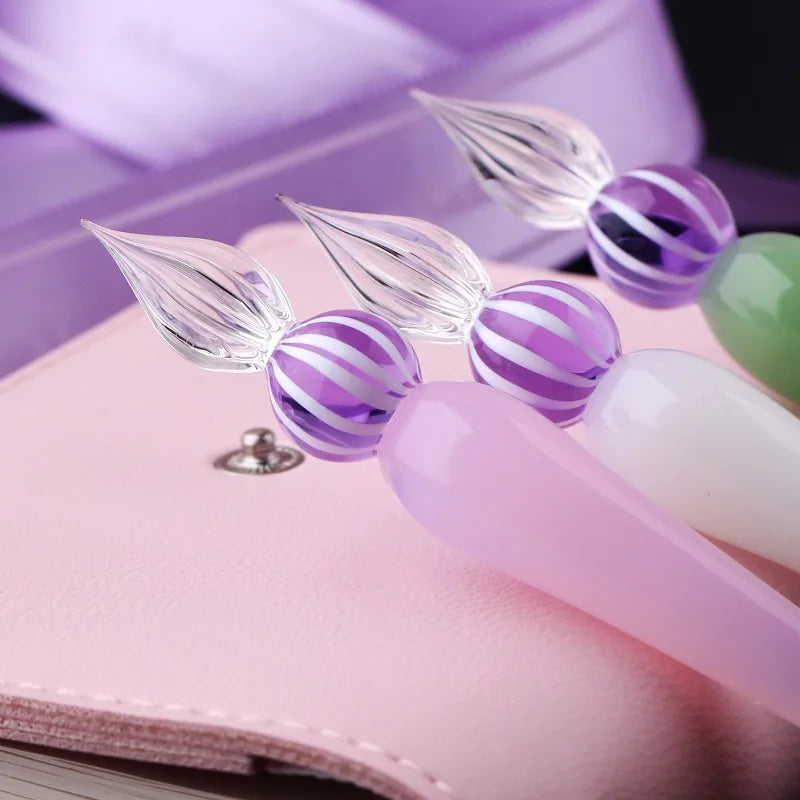MAJOHN's New Elegant Style Glass Dip Pen Ink and Water Refill Cup Pen Holder Gift Box for Planner and Drawing Line Use