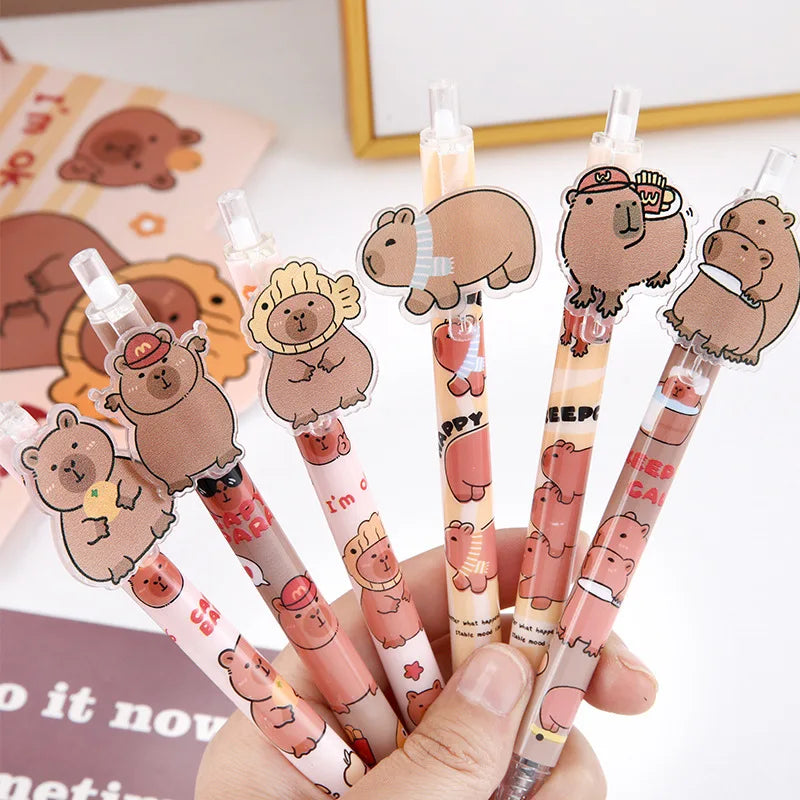 48pcs/Set Gel Pen Capybara Capibala Press Black 0.5mm Cartoon Patch Signature Pen Writing Instrument Student Stationery Supplies
