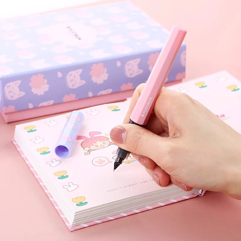 Platinum Little Meteor Fountain Pen PQ-500SA "Lucky Cat" Gift Set - Student Calligraphy Practice Starter Kit with Ink