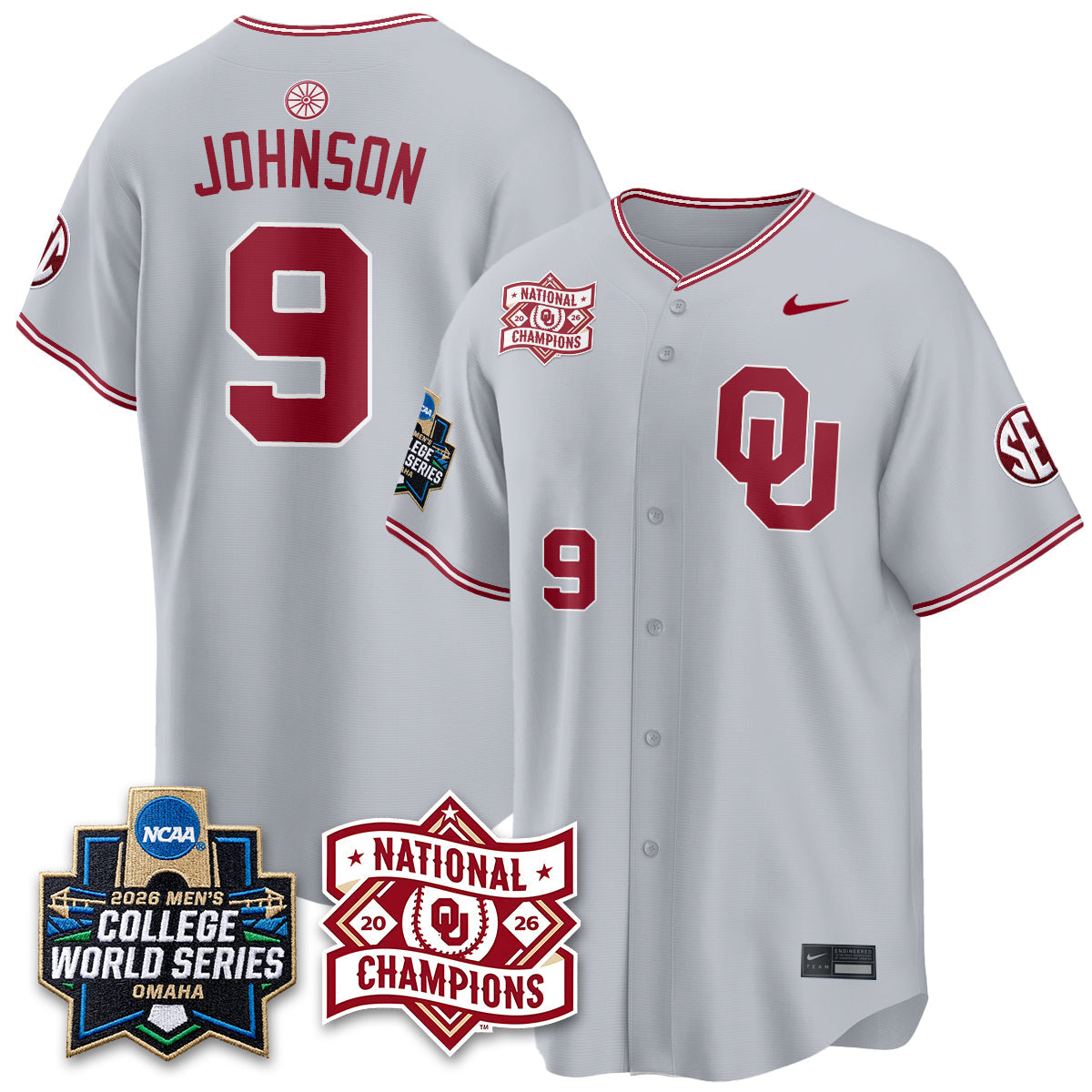 OU 2026 NCAA Baseball College World Series Champions Vapor White Jersey - Stitched