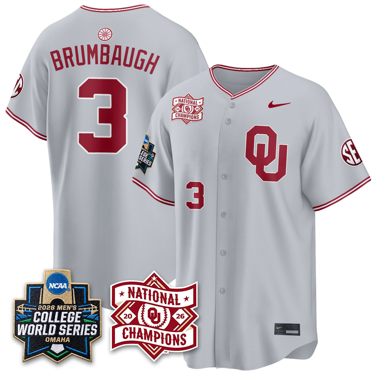 OU 2026 NCAA Baseball College World Series Champions Vapor White Jersey - Stitched