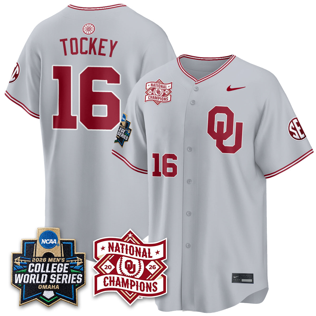 OU 2026 NCAA Baseball College World Series Champions Vapor White Jersey - Stitched